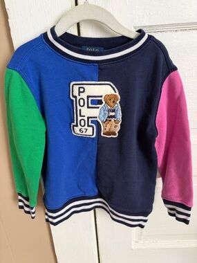 Polo by Ralph Lauren Colorblock Bear Patch Sweatshirt (Blue, Navy, Green, Pink)